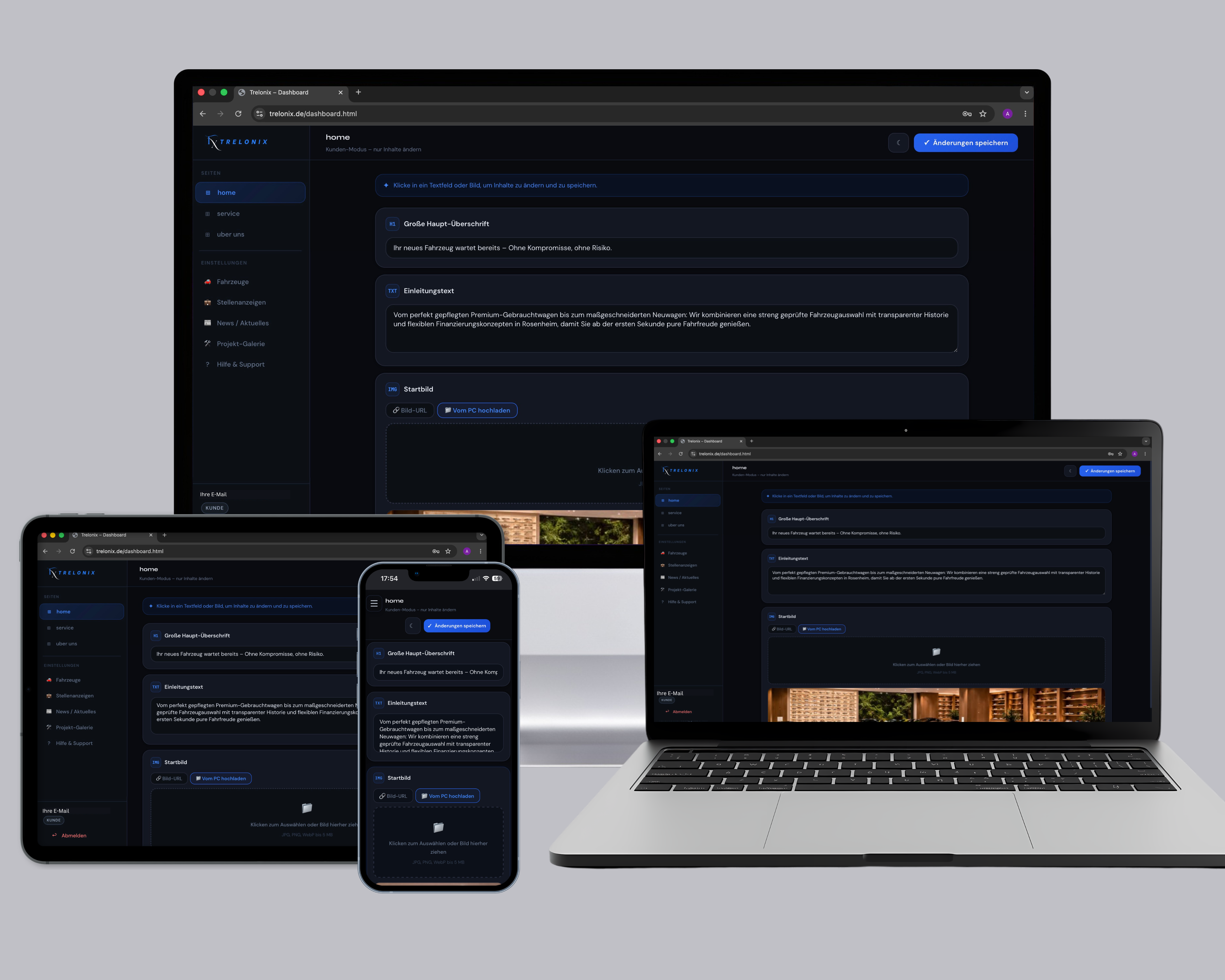 Trelonix Dashboard auf Handy, Tablet und PC